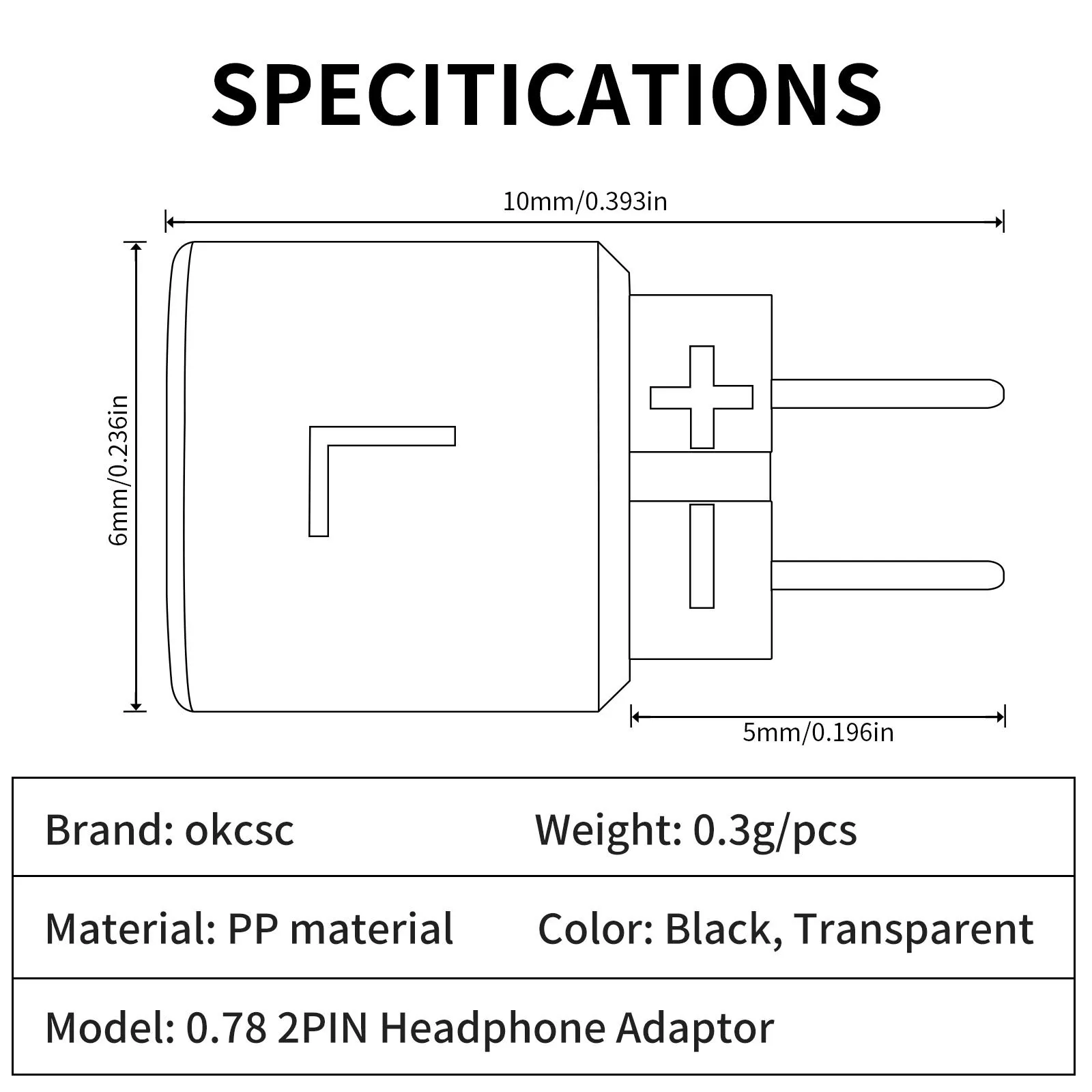 OKCSC IPX T2 Female 0.78 2 Pin Male Earphone Adapter to Earphones Earsets for SHUOER CONDUCTOR/SINGER/SOLOIST/EJ07/TAPE PRO