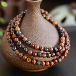 Natural Yellow Red Pietersite Chatoyant Bracelet 3 Laps Round Beads 6mm Cat Eye Namibia Fire Pietersite Jewelry AAAAA