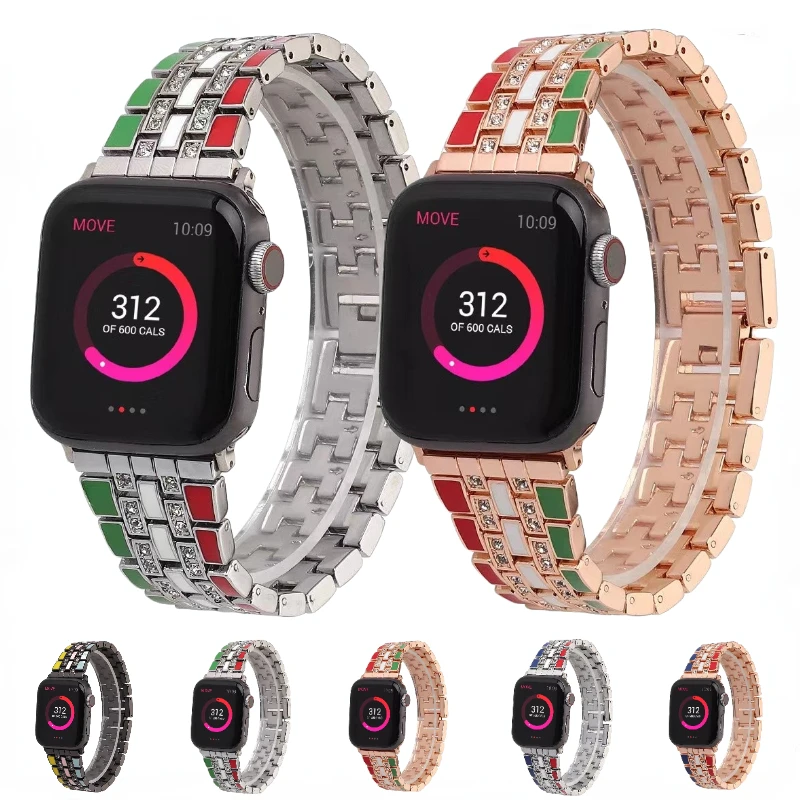 

Metal＋Diamond Strap For Apple Watch UItra 49mm 8 7 45mm 41mm Stainless Steel Bracelet Band For iWatch 6 5 4 3 SE 44mm 42mm 40mm