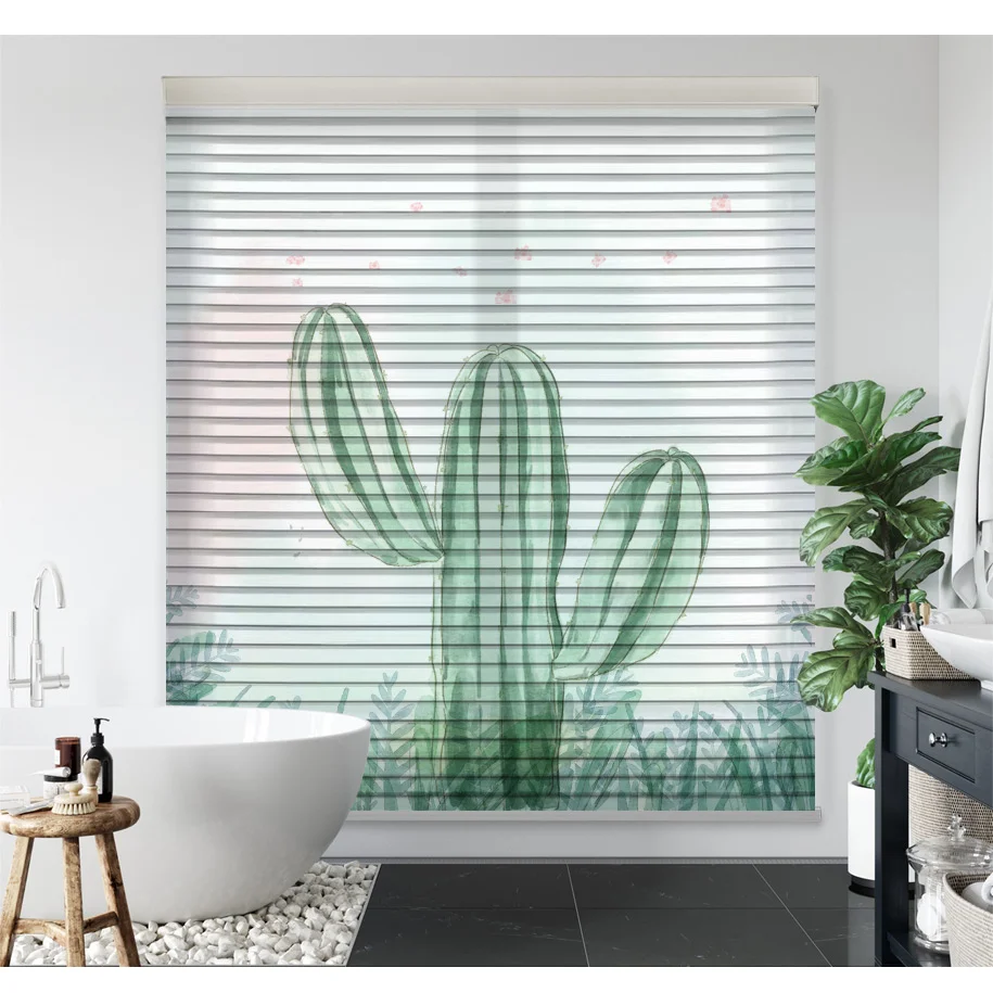 Custom printed horizontal roller blinds printed window shade motorized Shangri-La blinds