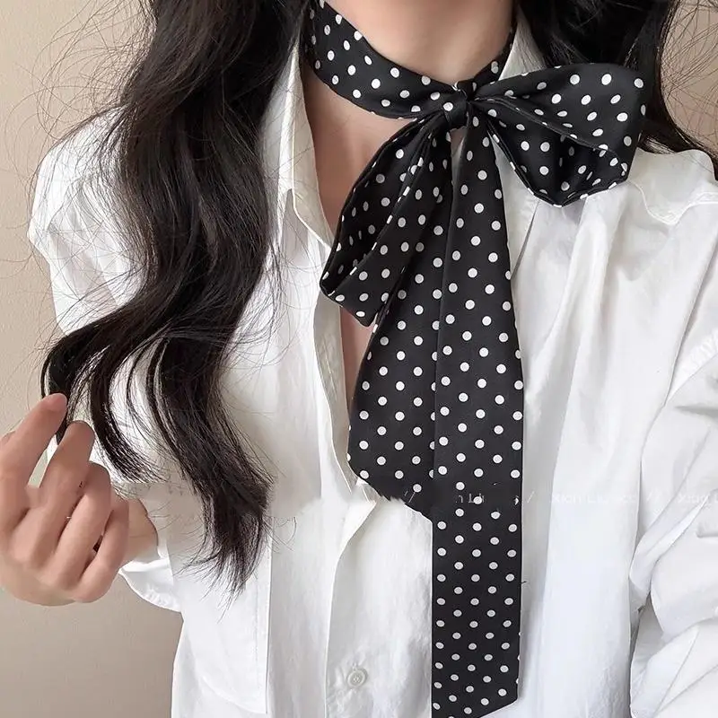 

200 см атласный шелковый длинный узкий шарф, шейный платок, шарфы в горошек, длинная лента, тонкий шарф, завязки на шею, повязка для волос, сумка, лента