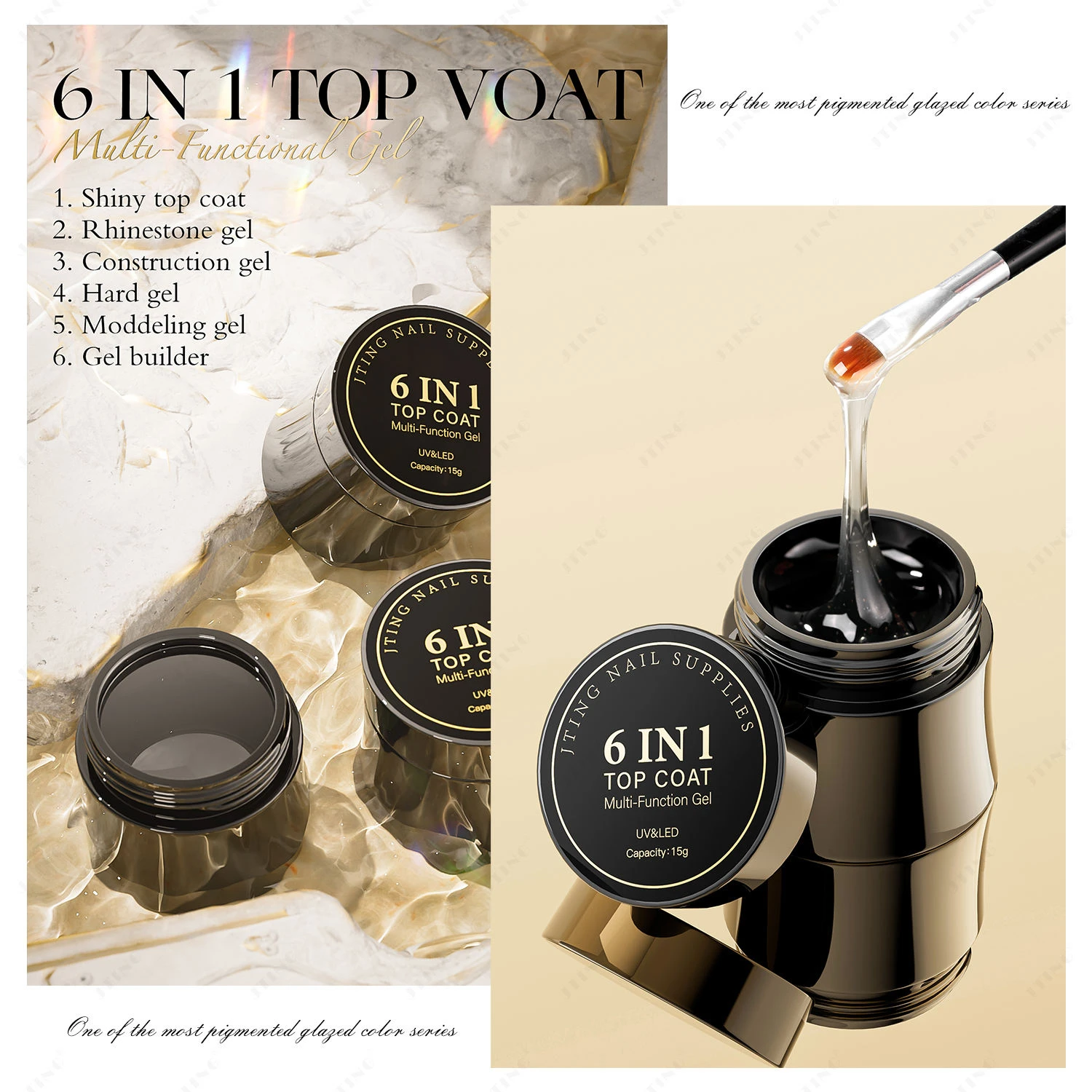 JTING 1 قطعة 15 مللي متعددة الوظائف 6in1 جل لامعة معطف فوقي صلب تأثير مختلف البناء هلام منشئ النمذجة التسوية هلام #3