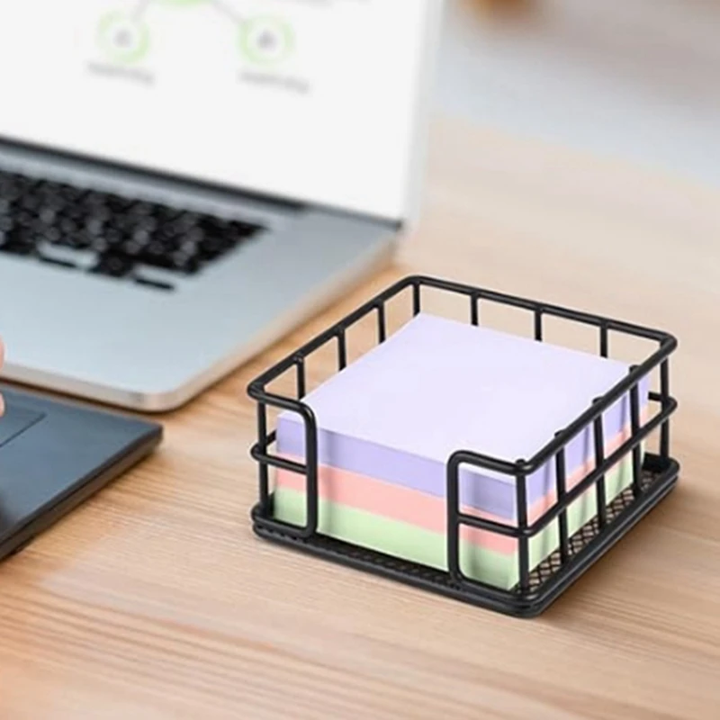 Sticky Note Holder, Metal Sticky Note Holder 3.6X 3.6X1.8 Square Black Sticky Note Dispenser Holder For Desk Office Dorm