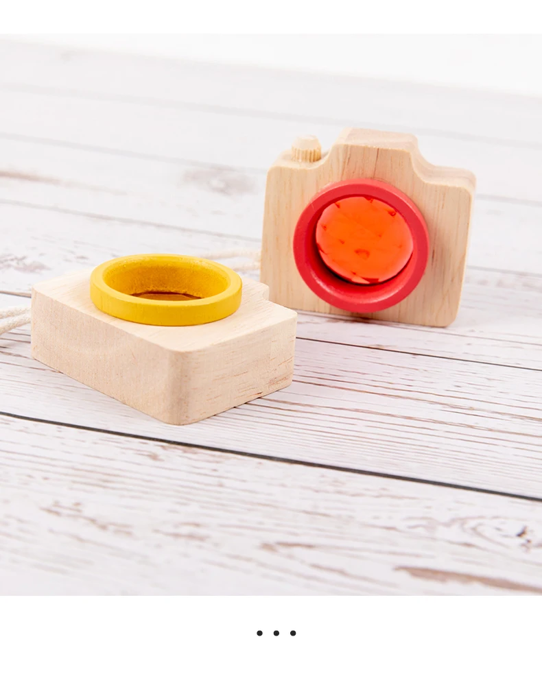 Play Camera For 3 Year Old Mini Wooden Camera Toy For Kids 3 - Colorful Linden Wood Kaleidoscope For Pretend Play & Learning Toy Camera Strap