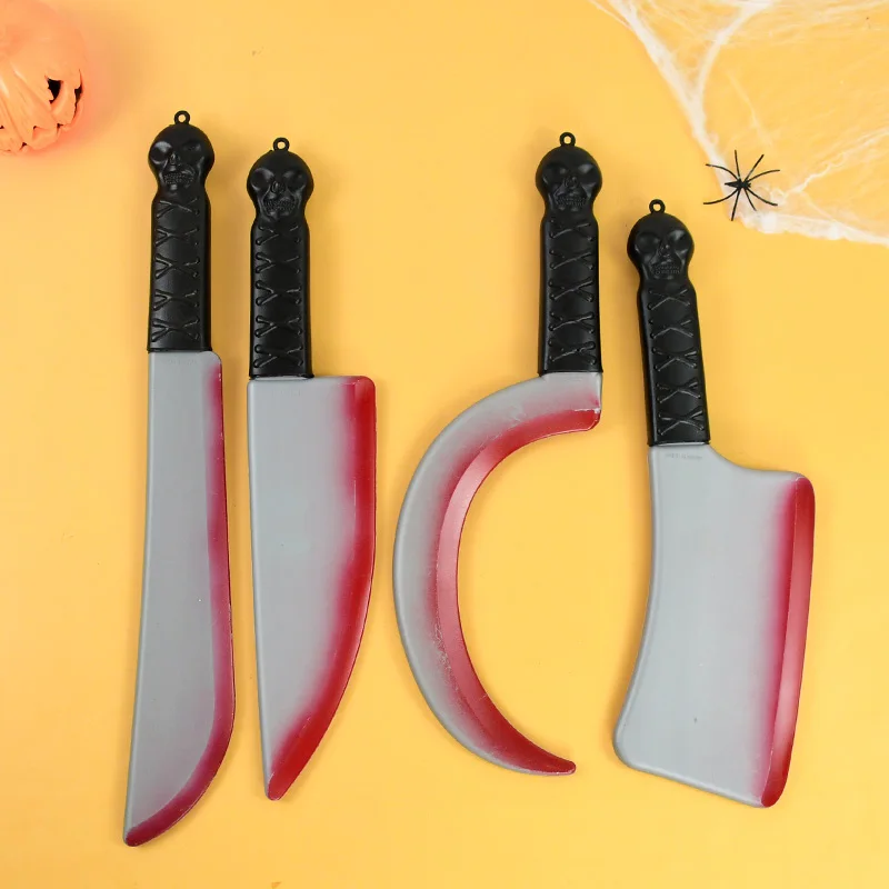 Halloween Blood Knife Bloody Simulation Plastic Fake Axe Saws Sickle Knife Party Game Performance Supplies Cosplay Costume Prop