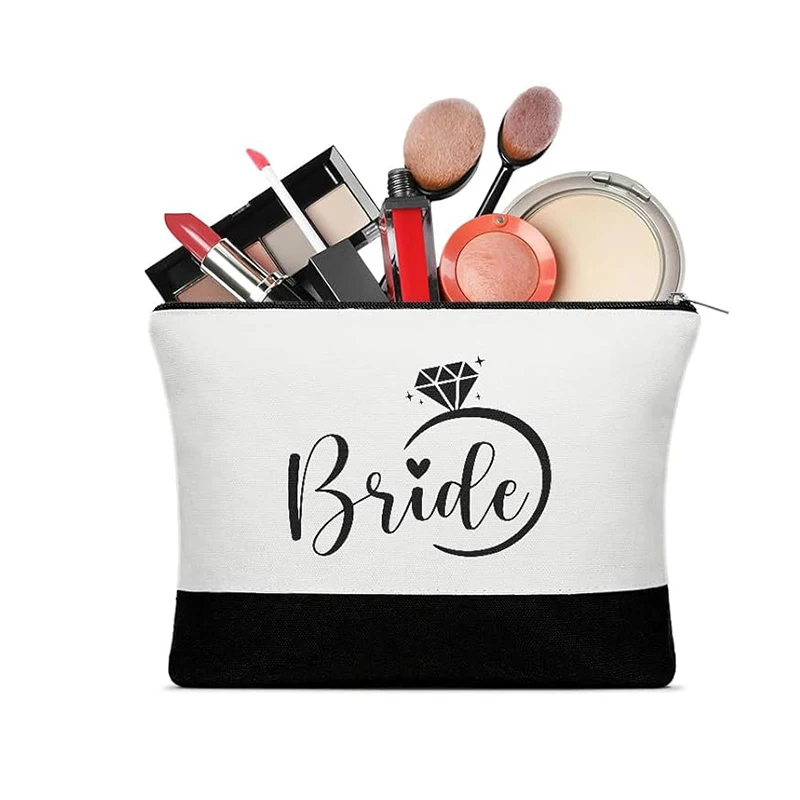 Bride canvas makeup bag Bridal Shower Wedding Engagement Honeymoon travel trip Bachelorette hen Party decoration wifey Mrs Gift