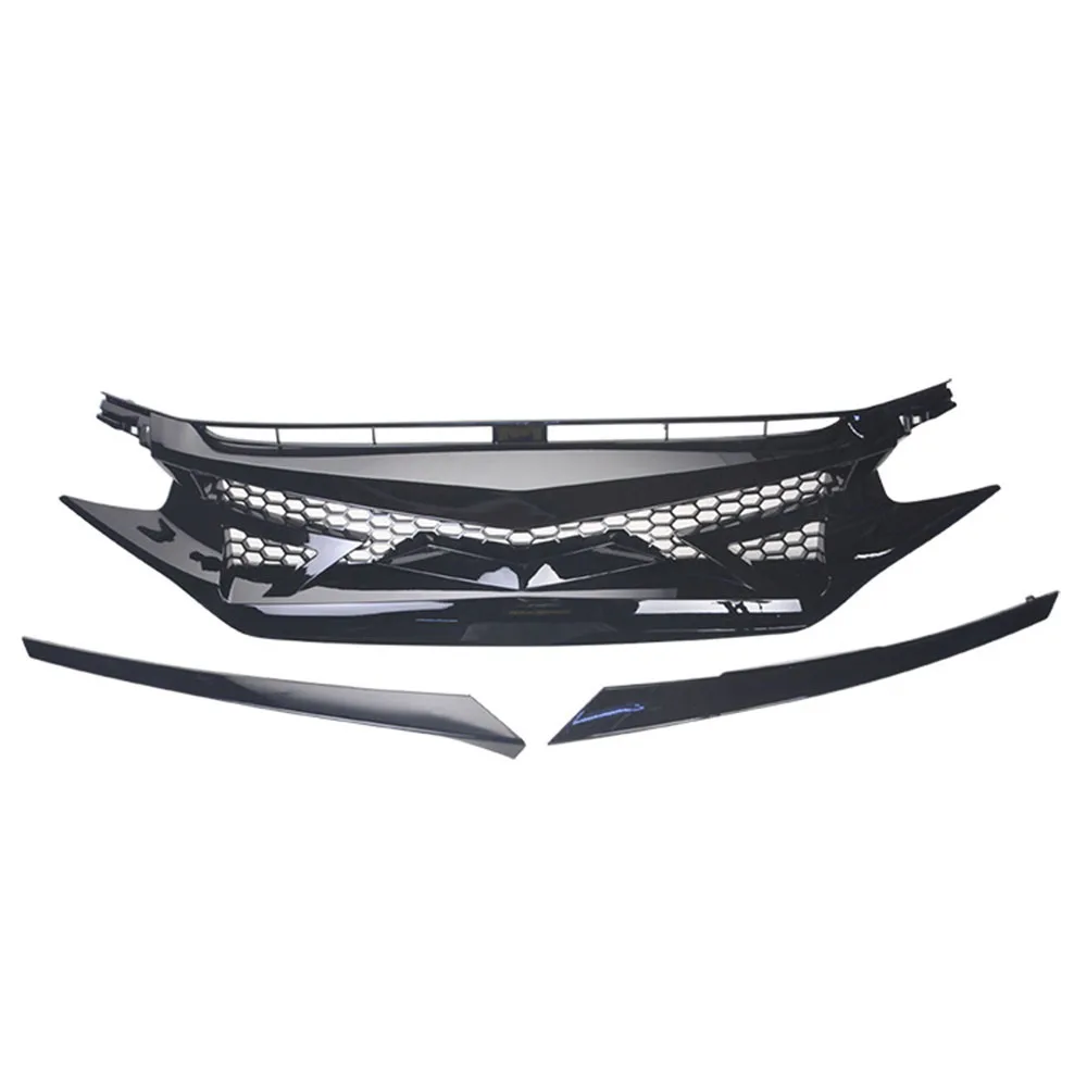 شوايات سباق السيارات شبكة المصد العلوي ABS نمط شيطان أسود لامع مع 2 حواجب لهوندا سيفيك 10th Gen 2016 ~ 2018 #2