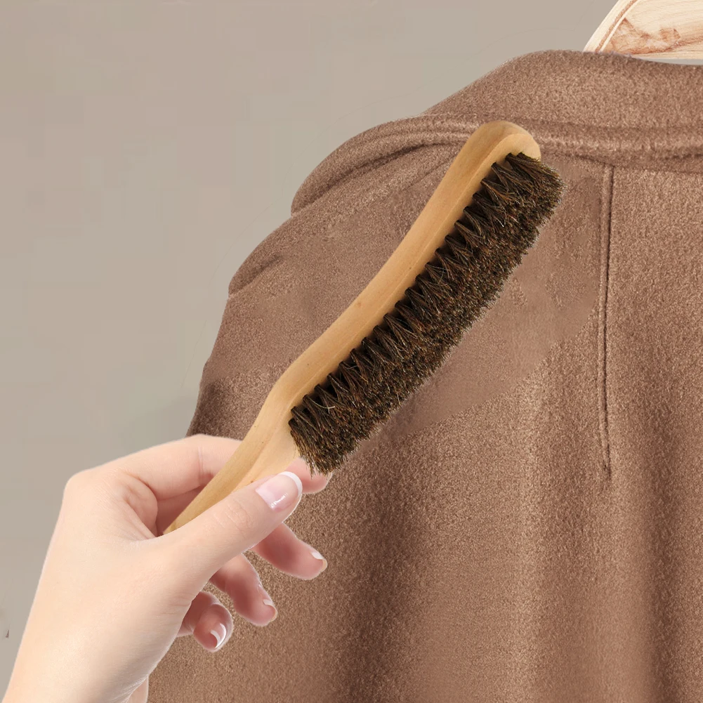 Portable Wood Handle Bed Lint Brush Sofa Coat Cleaning Tool Dust Removal Brush for Clothes Home Clean Brush with Lanyard