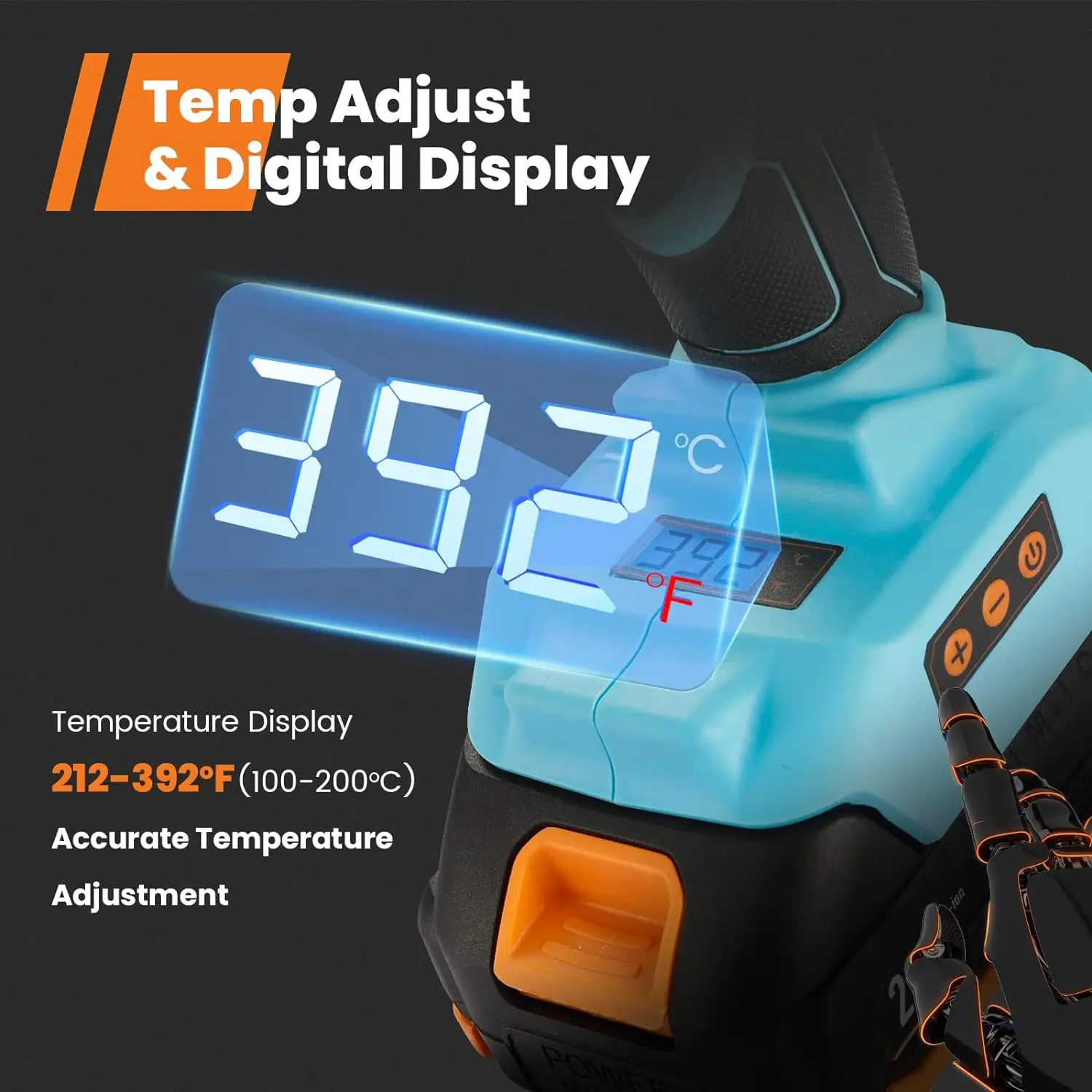 Full Size Cordless Glue Gun 20V Temp Adjust LCD Digital Display Fast Heating Accurate Dual Temp Dripless Full Size