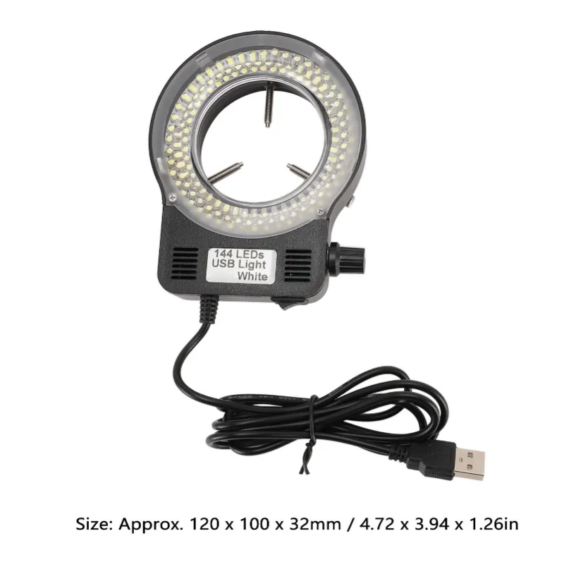 LED Microscope Ring Light 144 LEDs 4W 6500-7500K 32000-36000LX Adjustable Brightness USB Powered Microscope Lamp
