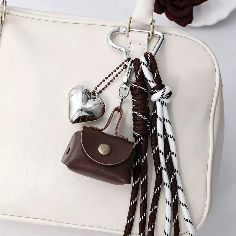 Maillard Braid Rope Pendant Exquisite Cute Leather Pendant Charm With Mini Bow Bag Women Luxury Bag Key Chain Mobile Phone Decor