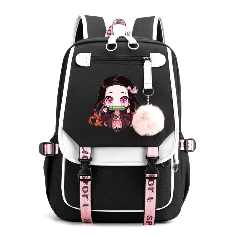 Niedlicher Kamado Nezuko Muster Rucksack Neuer Teen Casual Anime Rucksack Kamado Nezuko Rucksack USB Reißverschluss Rucksack