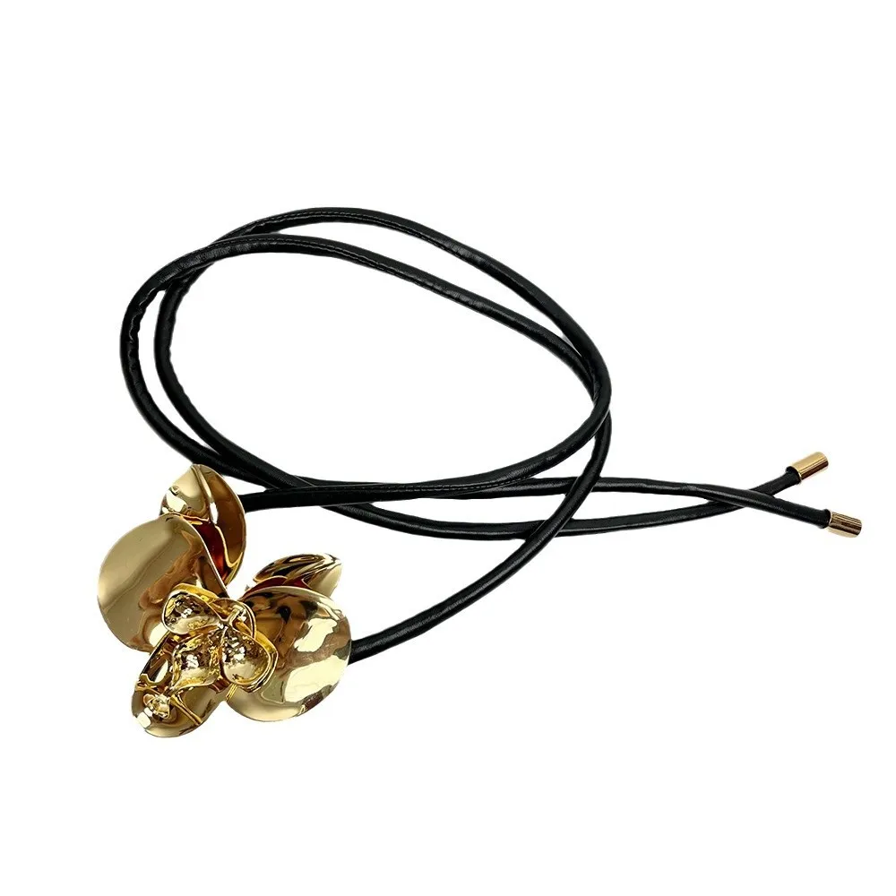 Retro High-End Gouden Tulp Bloem Lederen Touw Taille Ketting Voor Vrouwen