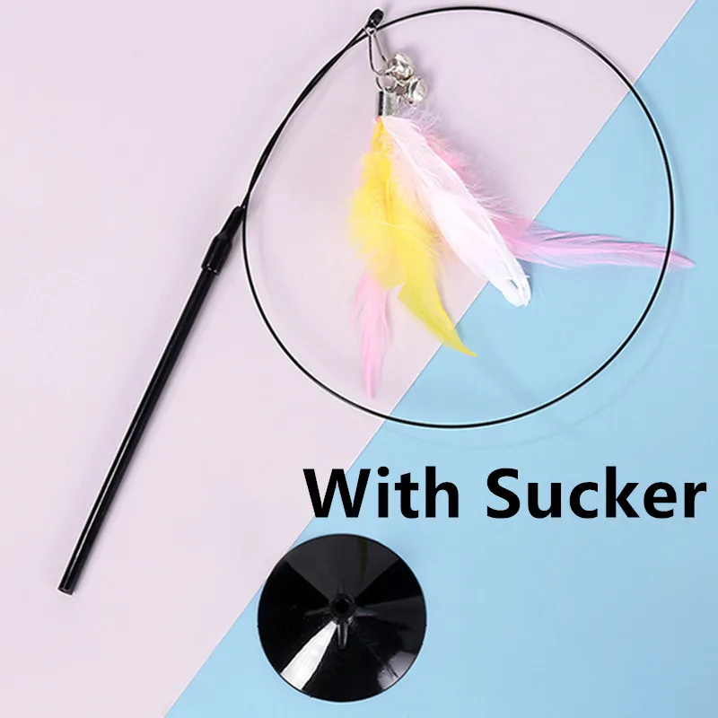 Cat Toy Cat Toys Interactive with Sucker Feather Toys for Cats Tease Sucker Stainless Steel Wire Cats Toy with Bell Pet Products