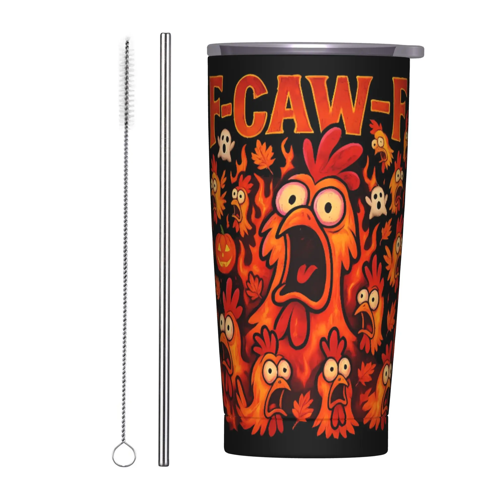 Stainless Steel Tumbler F Caw F Car Mugs With Straws Chickens Turkey Driving Cold Drink Water Bottle Keep Heat 20oz Thermal Mug