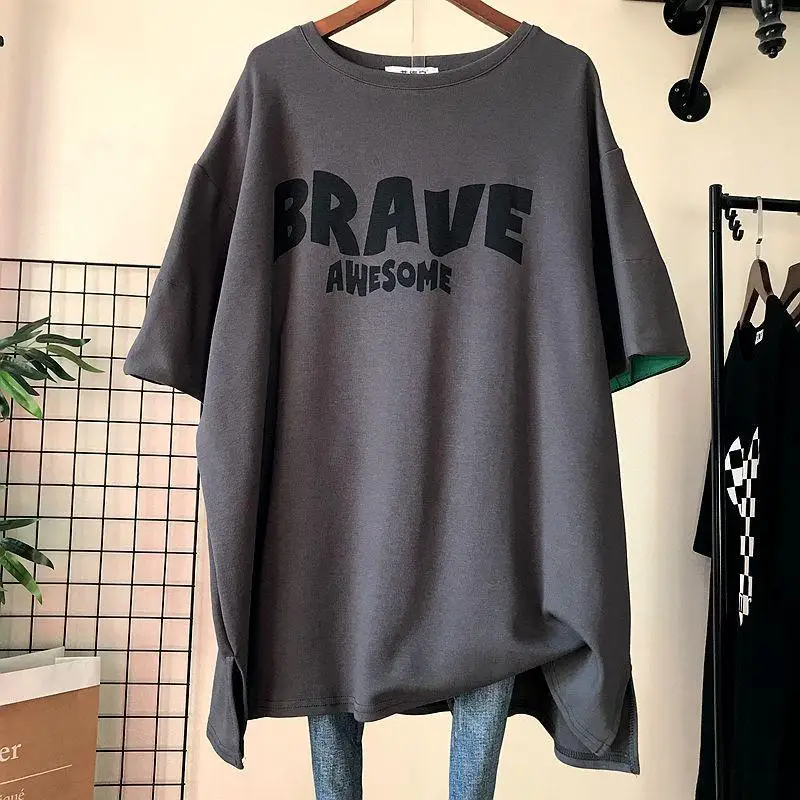 Summer New Contrast Patchwork Top T Shirt Round Neck Short Sleeve Plus Size Loose Pullovers Simplicity Casual Women Clothing