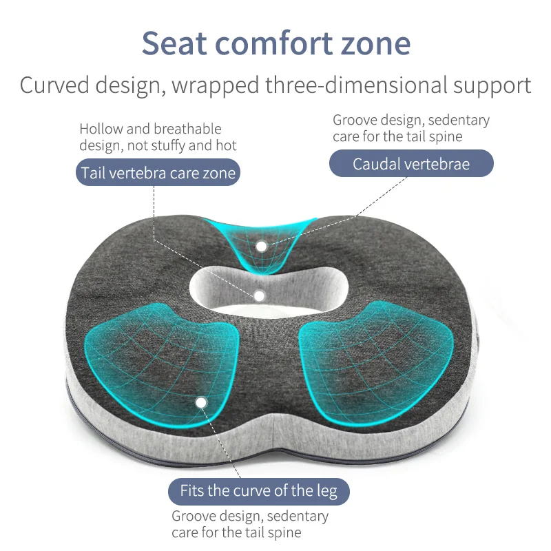 3D Orthopedic Seat Cushion Memory Foam Breathable Office Cushion Tailbone Waist Pain Relief Protect Lumbar Cushion Home Car Seat