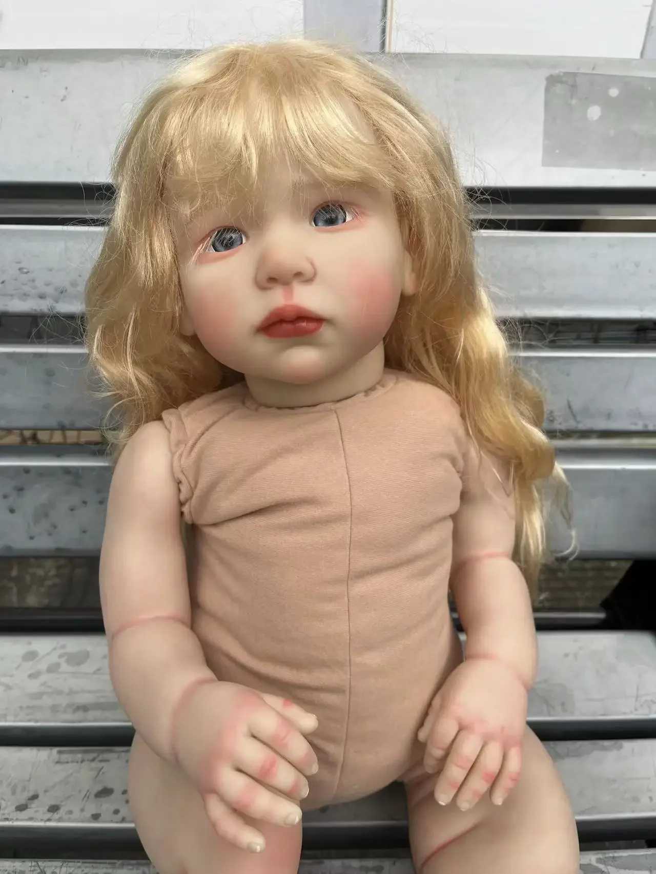 SINO-BB Customized Limited Supply 28inch Reborn Baby Doll Lily With Curly long Blond Hair DIY Part Painted Kits Christmas Gift