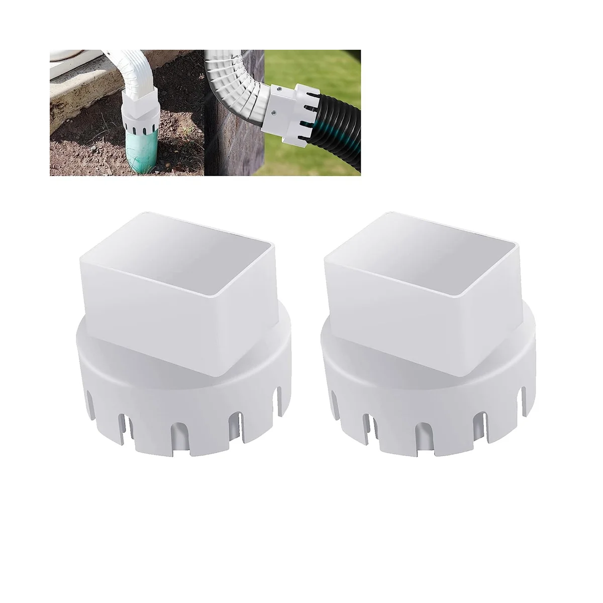 Downspout Adaptor to Drain Pipe, Roof Rain Gutter Downspout Extensions Universal, Downspout Extender, (2 x 3Inch, White)