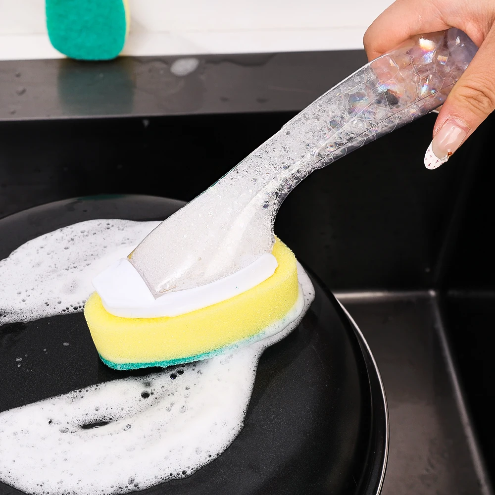 Kitchen Cleaning Tool Long Handle Dish Scrubber Brush Refillable Liquid Soap Dispenser Pans Cup Bowl Dishwashing Sponge Pot Wipe