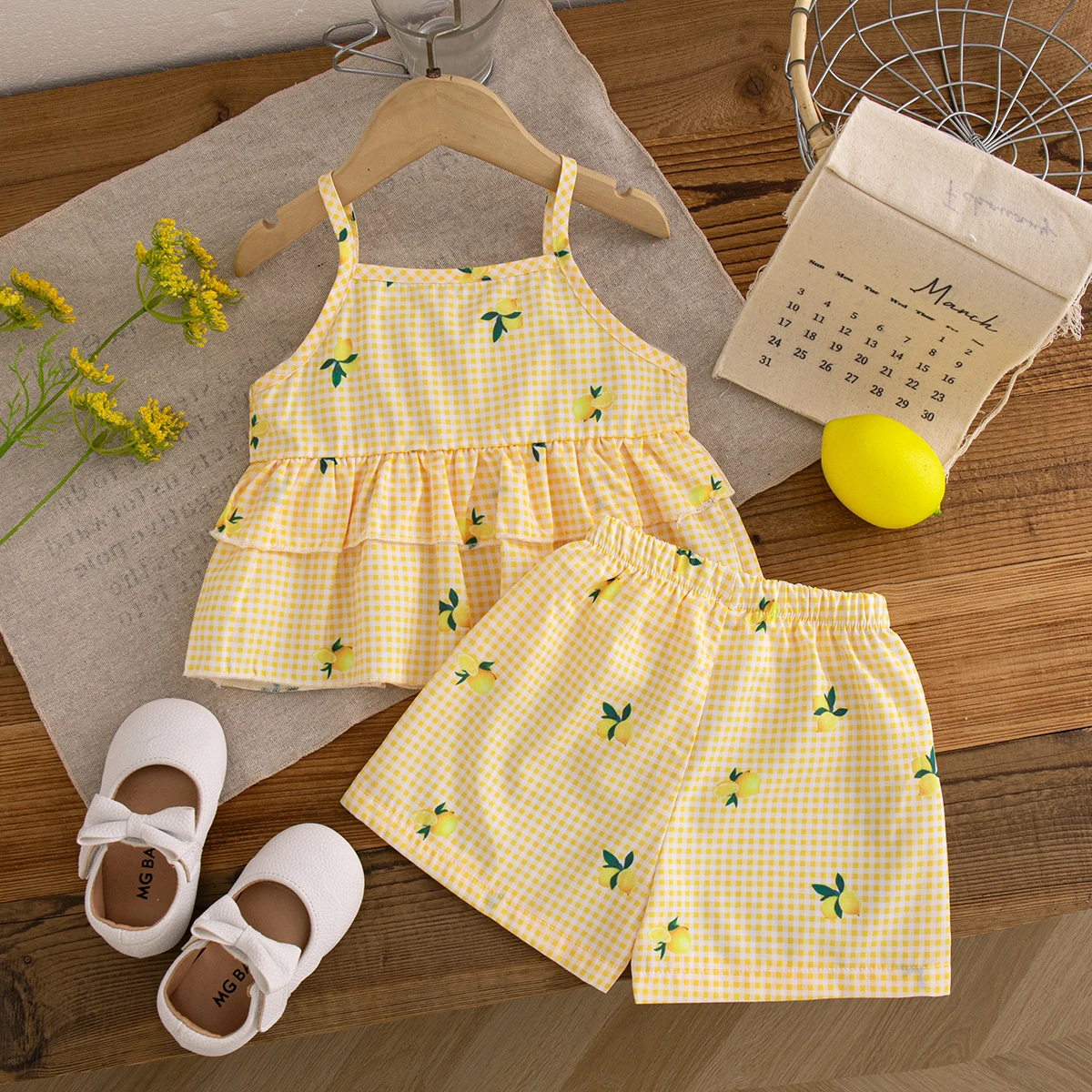 Summer New Plaid Sling Baby Girl Set Sweet Printed Children'S Clothing (6 Months -3 Years Old)