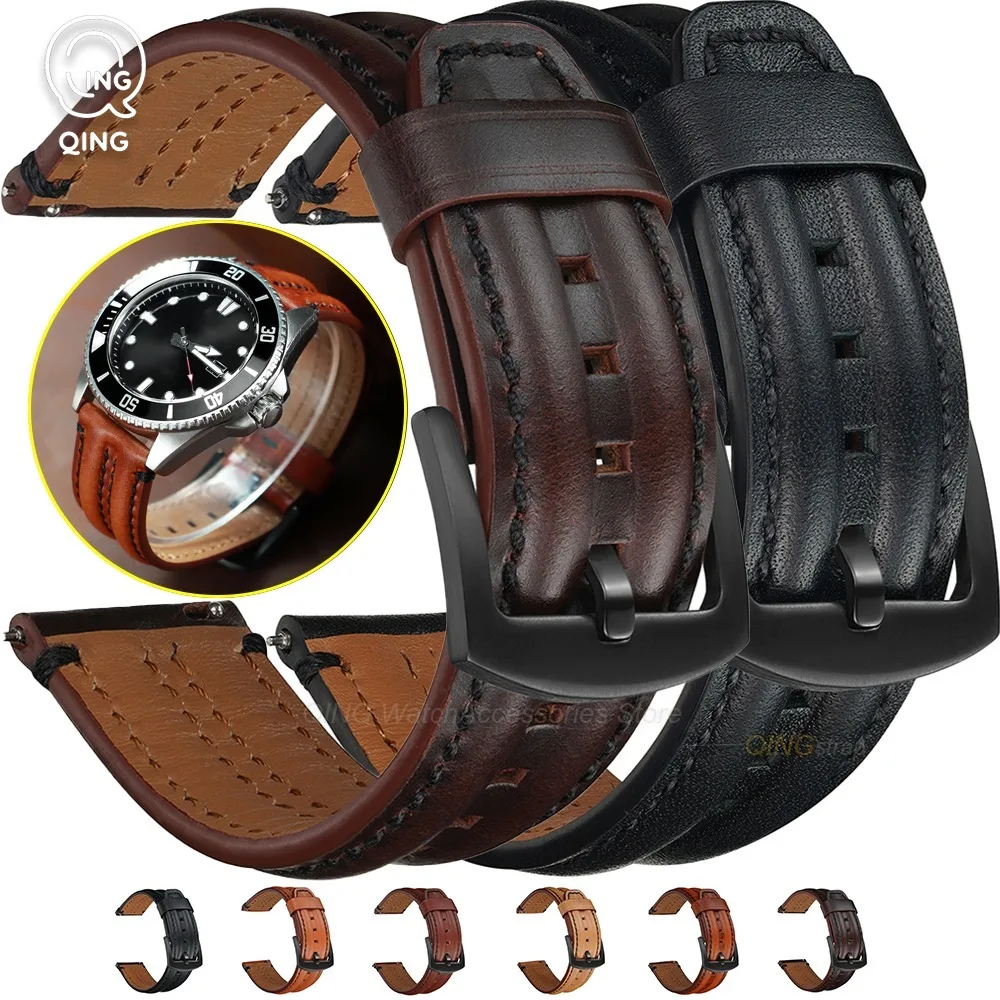 20mm 22mm 24mm Vintage Leather Cowhide Straps for Seiko for Omega Quick Release Watch Bands for Rolex Waterproof Sport Bracelets