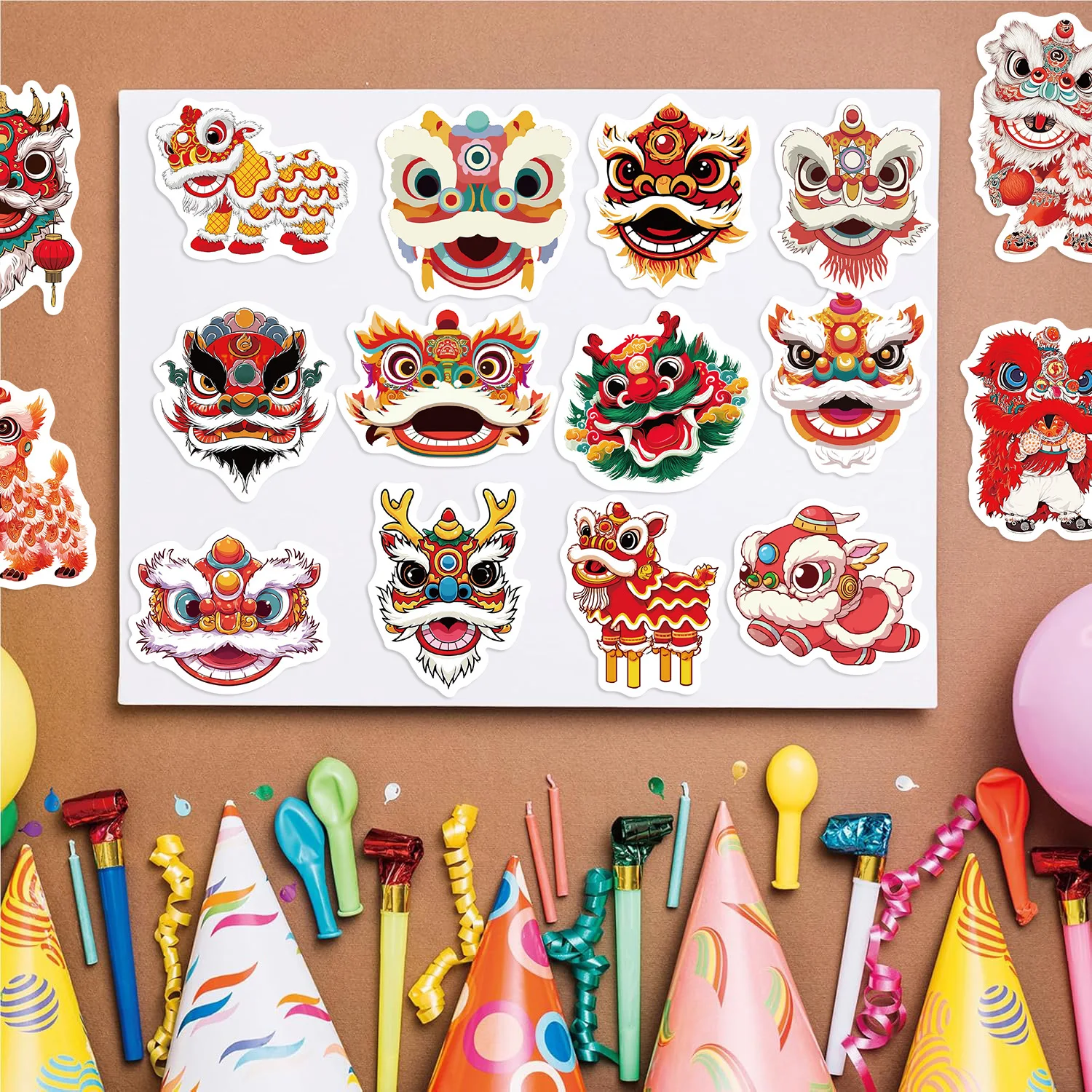 10/30/50pcs 새해 사자 춤 귀여운 낙서 스티커 가방 스케이트 보드 노트북 수하물 전화 자동차 스타일링 데칼 Pegatina