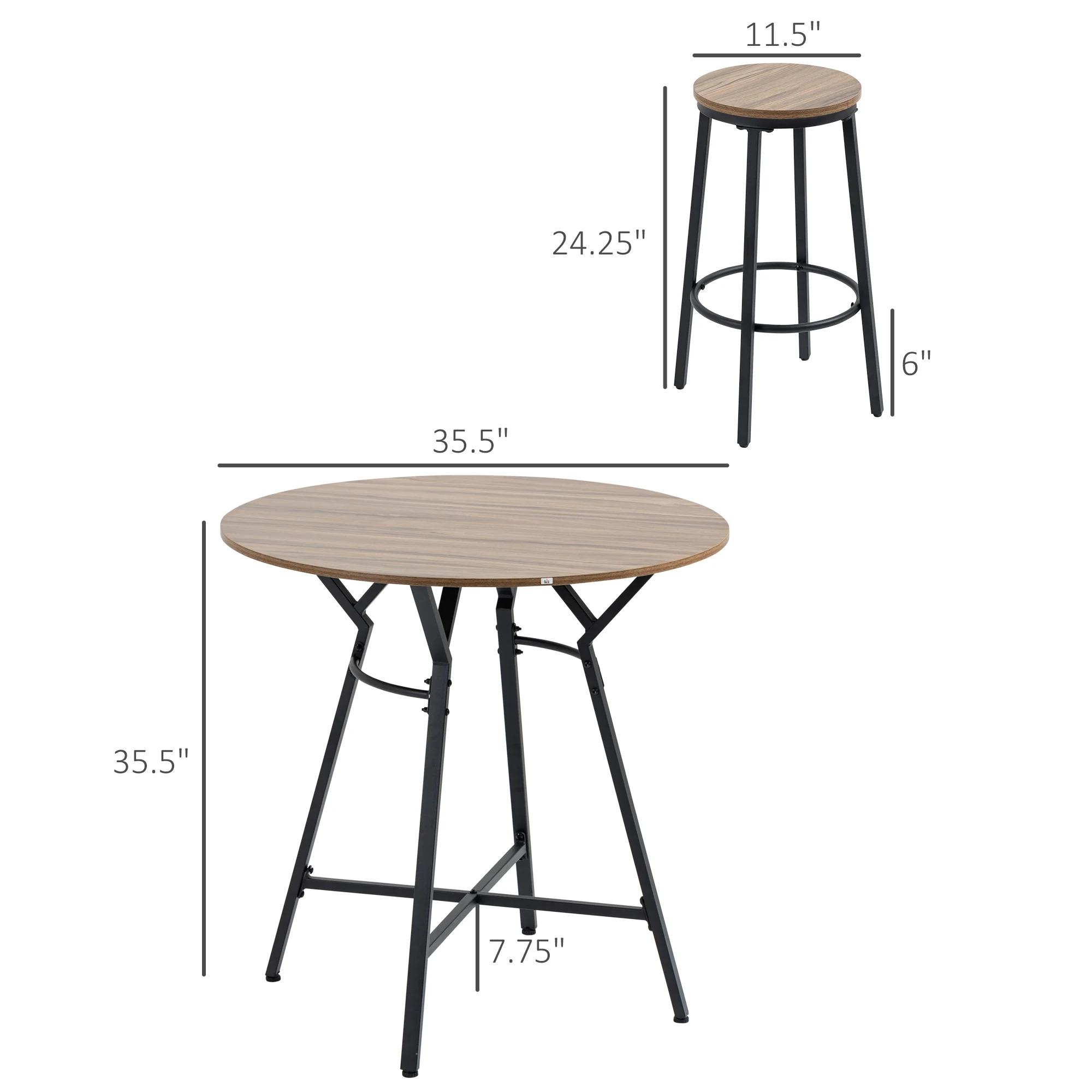 5-Piece Bar Table and Chairs Set, Space Saving Dining Table with 4 Stools