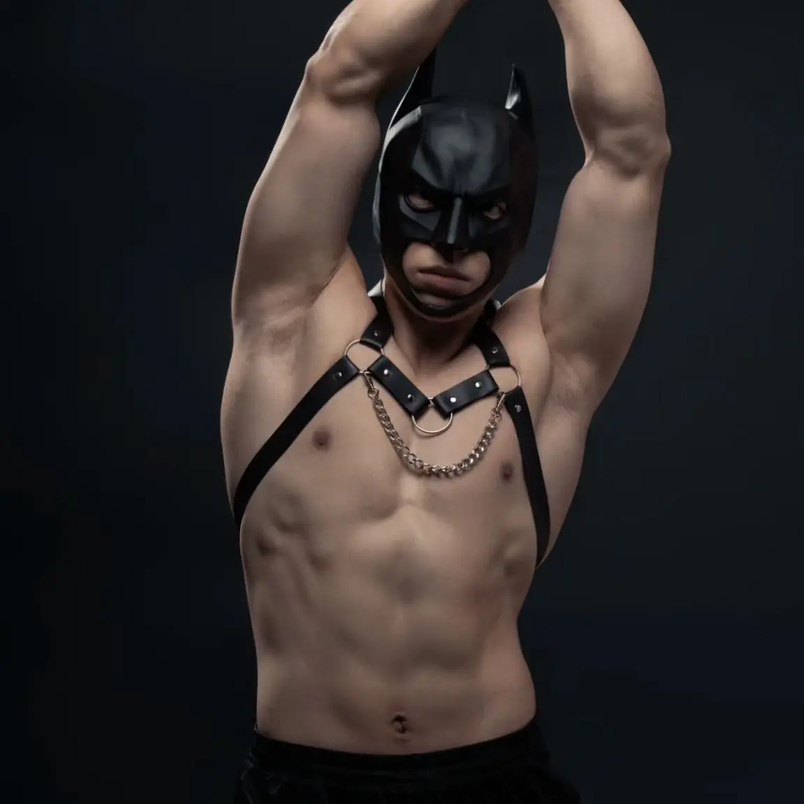 Bat Mask Headgear Leather Men's Harness Buckle Fetish Gay Clothes Punk Goth Chest Body Harness Festival Carnival Clothes