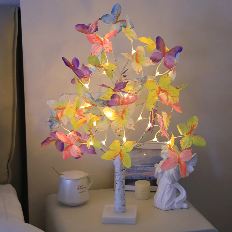 New Led Simulation White Birch Tree Colored Butterfly Christmas Style Decoration Room Desktop Decoration Colorful Lights