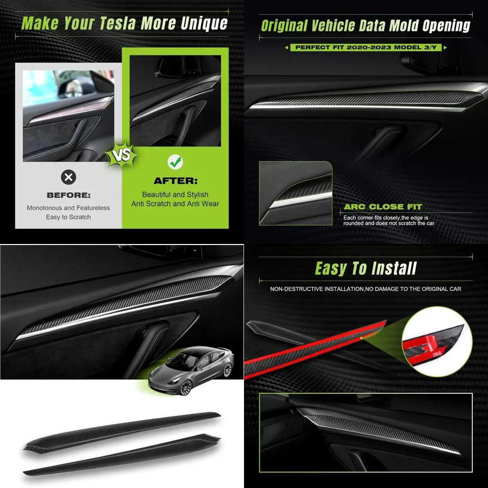 

Накладки на панели передней двери из настоящего углеродного волокна, 2 шт., совместимые с Tesla Model 3 & Y 2021-2023, интерьер из углеродного волокна, 3K Toray Dry
