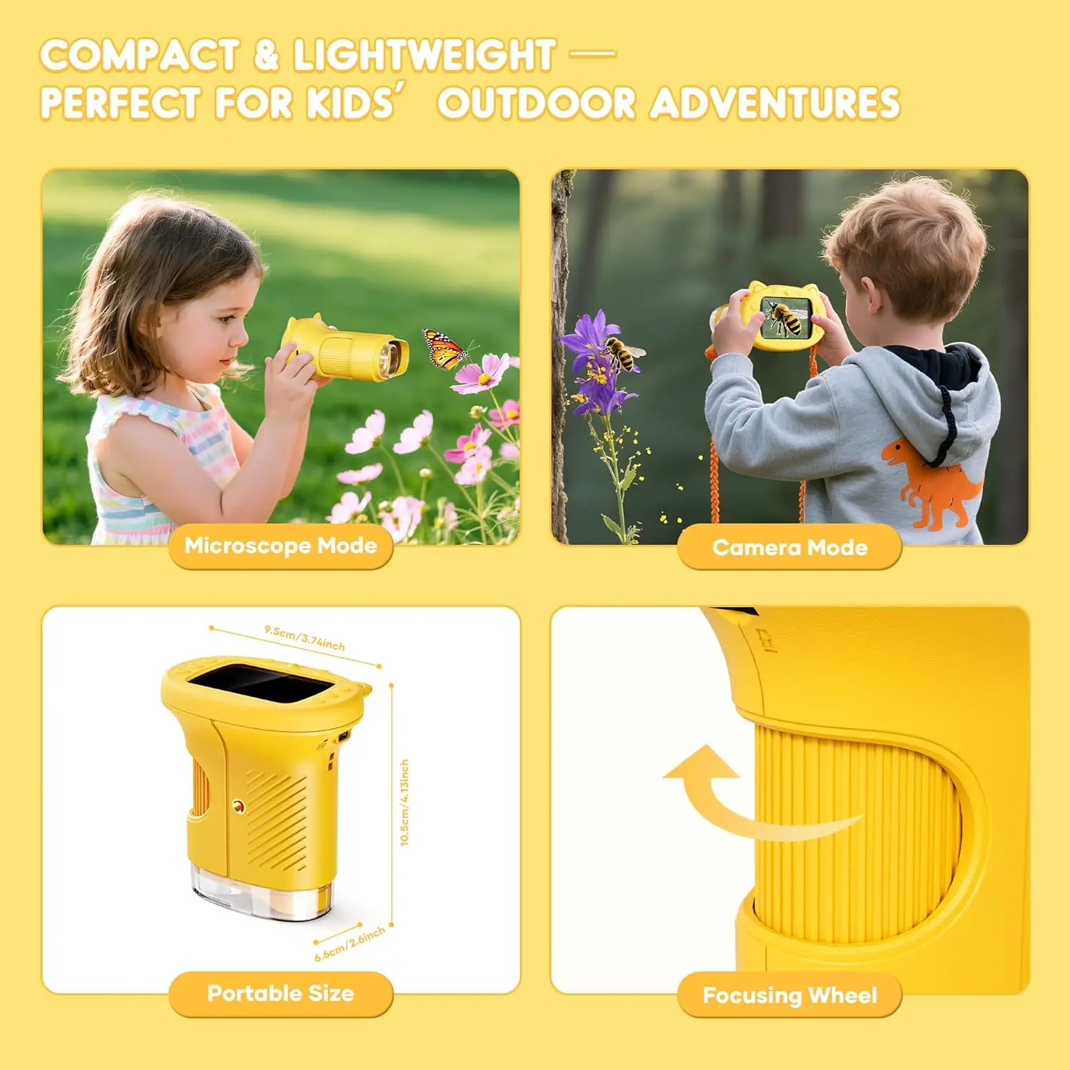 Microscopio portatile per bambini Giocattolo educativo scientifico Schermo da 2,4 pollici Microscopio tascabile 1000x Regalo di compleanno di Natale per ragazzi e ragazze