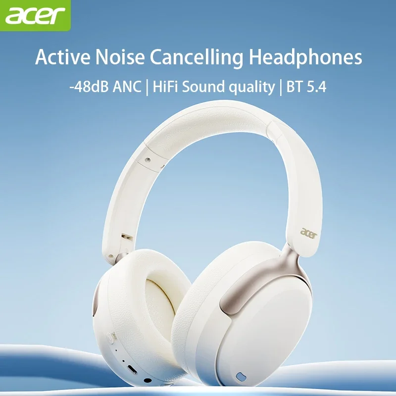 Acer ANC FIHI Headphone Bluetooth 5.4 48dB Noise Canceling Hi-Res Spatial Audio Earphone with LDAC Over Ear Headset Wireless
