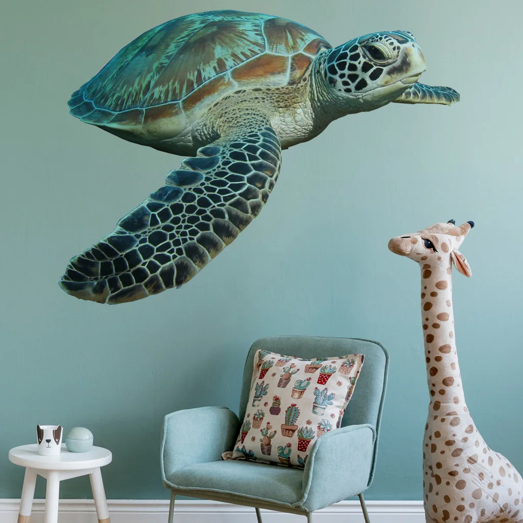 C42# Sea Turtle Wall Sticker Bathroom Living Room Background Decorations Wallpaper Creative Animals Self Adhesive Stickers