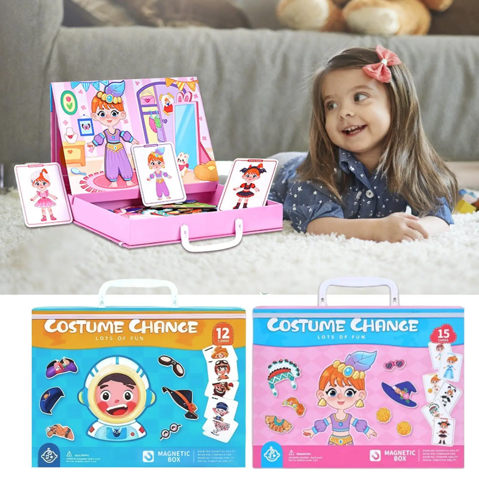 Quebra-cabeças magnéticos para crianças, dupla face, magnéticos, fingir jogar, vestir-se quebra-cabeças para crianças, meninas, adolescentes, escola familiar