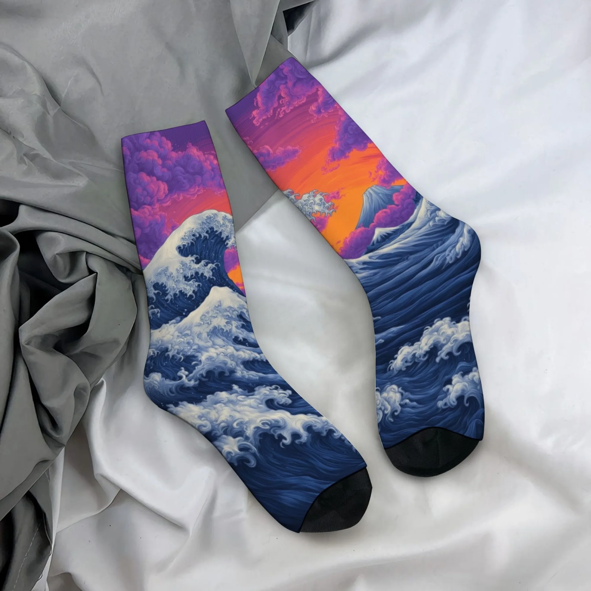 The Great Wave off Kanagawa Socks Harajuku Retro Fashion Men's Socks Novelty Funny Hip-Hop Socks Outdoor Casual Sports Socks