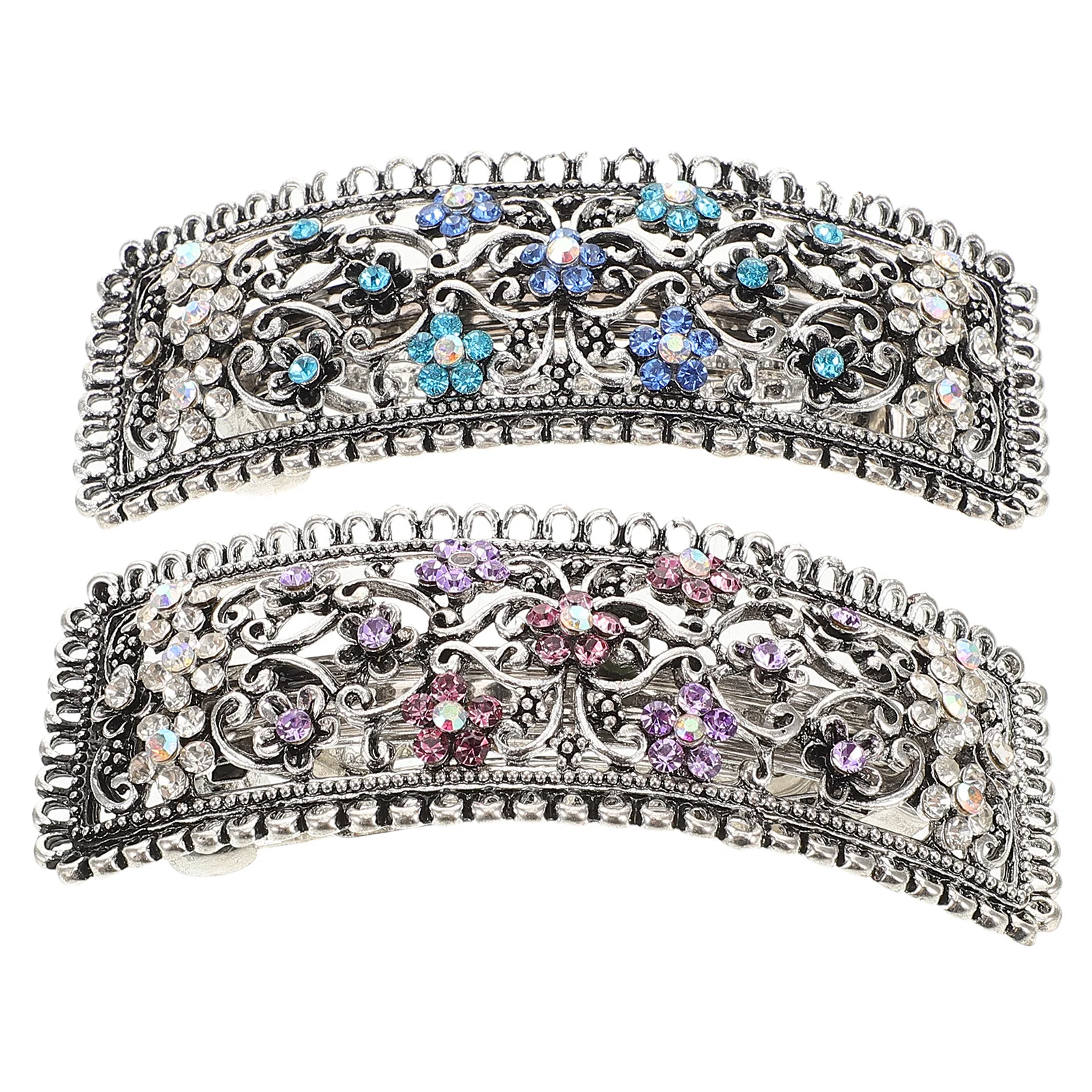 

2Pcs Retro Hair Clips Rectangle Spring Barrette Non-Slip Hair Accessories for Styling Sectioning Daily Use Decorative Hairpins