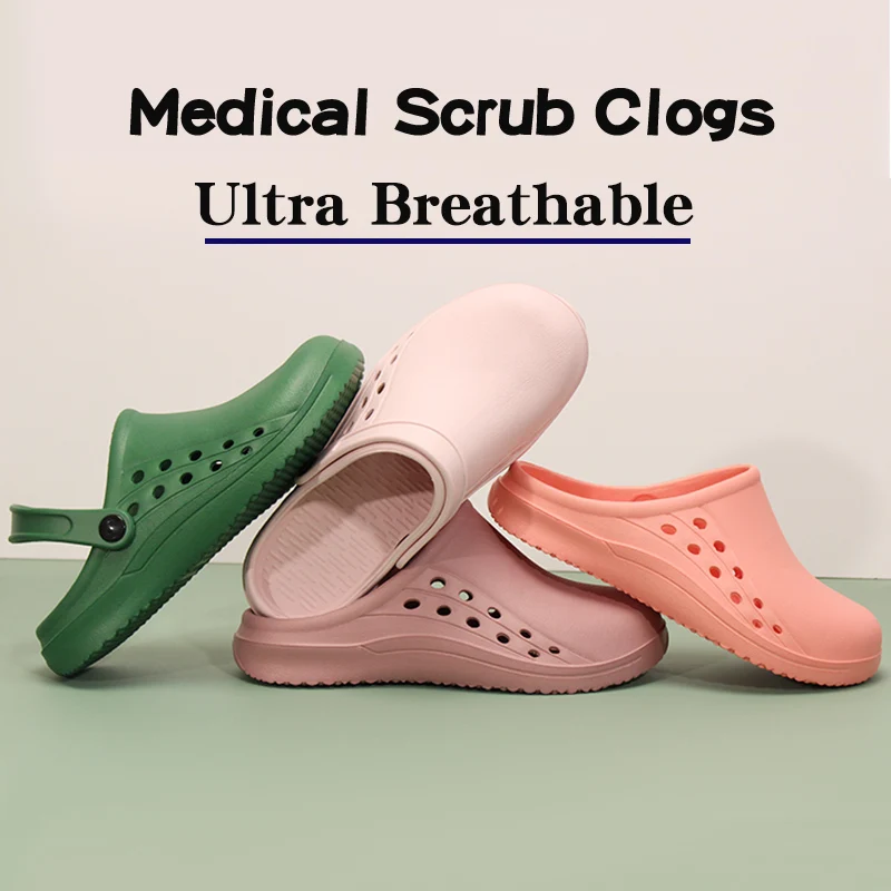 Cheap Medicos Clogs Ultra Light Doctor and Nurse Clogs Women Anti Slip Back Strap Surgical Scrub Shoes EVA Garden Work Slippers