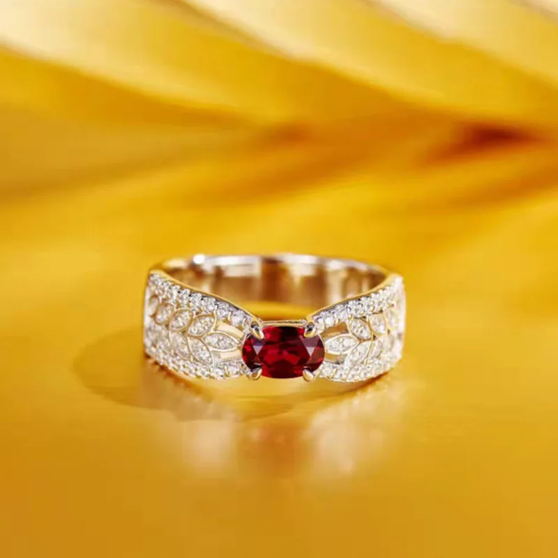 SACE Gem Ruby Lady Ring S925 Sterling Silver Plated 18K Gold Vintage Chic Luxury Wedding Engagement Birthday Valentine Gift