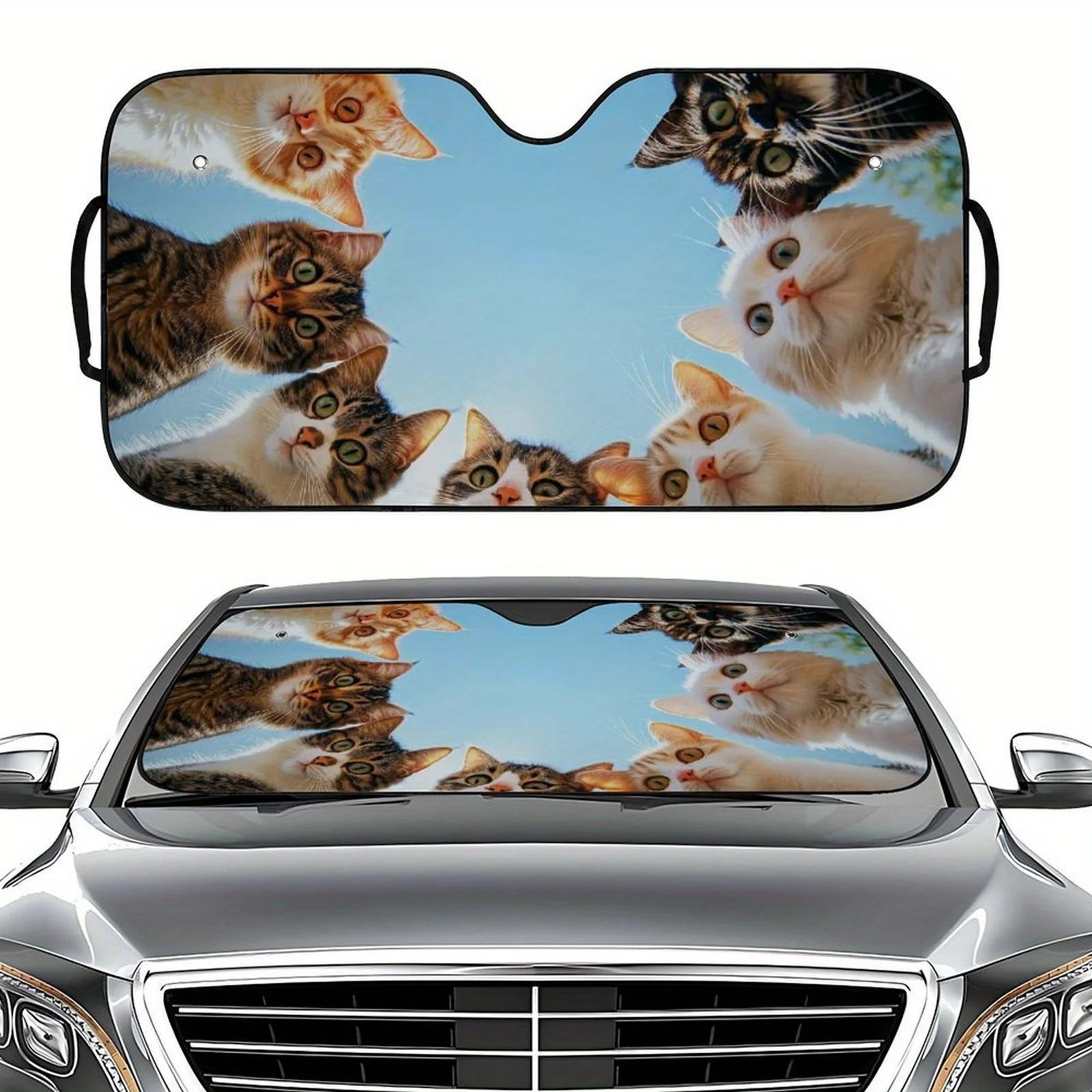 

1 Pack Of Cute Pet Kittens Watching Interesting Print Car Windshield Sunshade Suitable For Most Models Of Trucks, Rvs And Cars