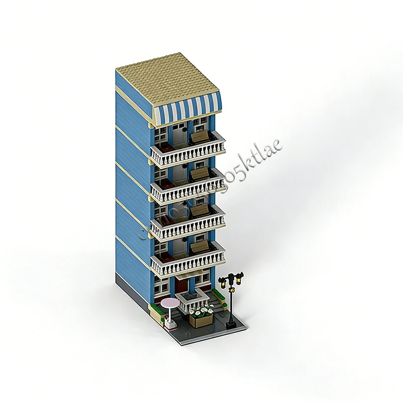 1798 pièces Maison Rue Hôtel Modulaire Bleu MOC Personnalisable Blocs de Construction Modulaires Conception Créative Jouet Éducatif DIY Cadeau d'Anniversaire
