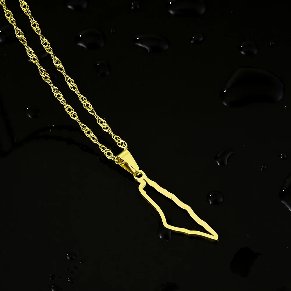 Fashion State of Palestine Map Flag Pendant Necklace Stainless Steel Men Women Country Map Ethnic Jewelry Gift view 3