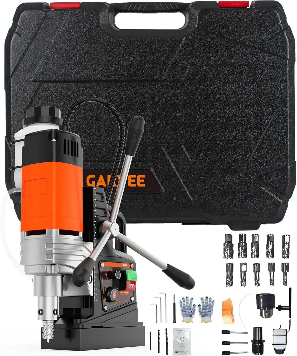 

Mag Drill Press, 1750W 2 in Boring Diameter, 2922Lbf Power Portable Magnetic Drill, 810 PRM, 10-Speed，with 10Pcs Drill Bits 3Pcs