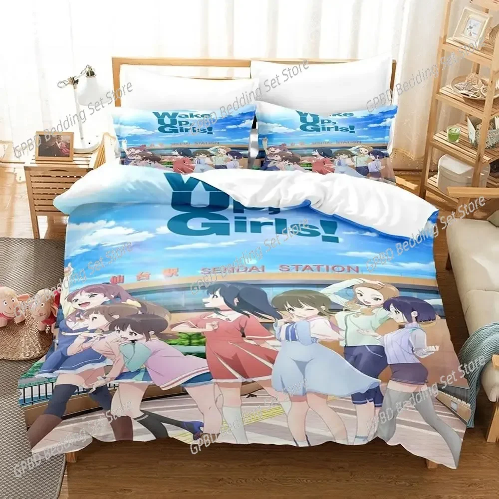 Anime Kawaii Wake Up, Girls! 3D Bedding Set Duvet Cover Pillowcases Single Twin Full Queen King Size Home Decor Quilt Boys Gift