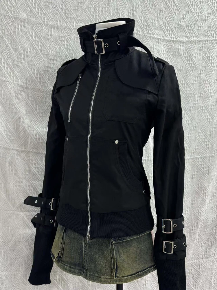 

Винтажное готическое пальто в стиле Харадзюку с воротником-стойкой, женская модная куртка на молнии, повседневная одежда в стиле гранж Y2k, новинка 2023 года