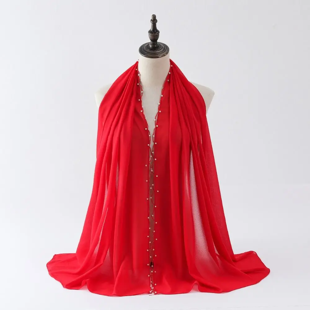 أزياء الخرز الإسلامية عمامة اللؤلؤ الشيفون العرقية نمط وشاح باندانا الباشمينا الحجاب وشاح الإناث