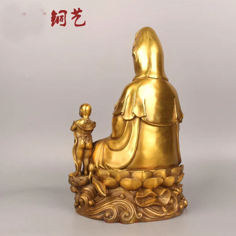 GOOD HOME SHOP bless Safety luck Talisman efficacious TONGZI Guanyin Bodhisattva Buddha brass statue