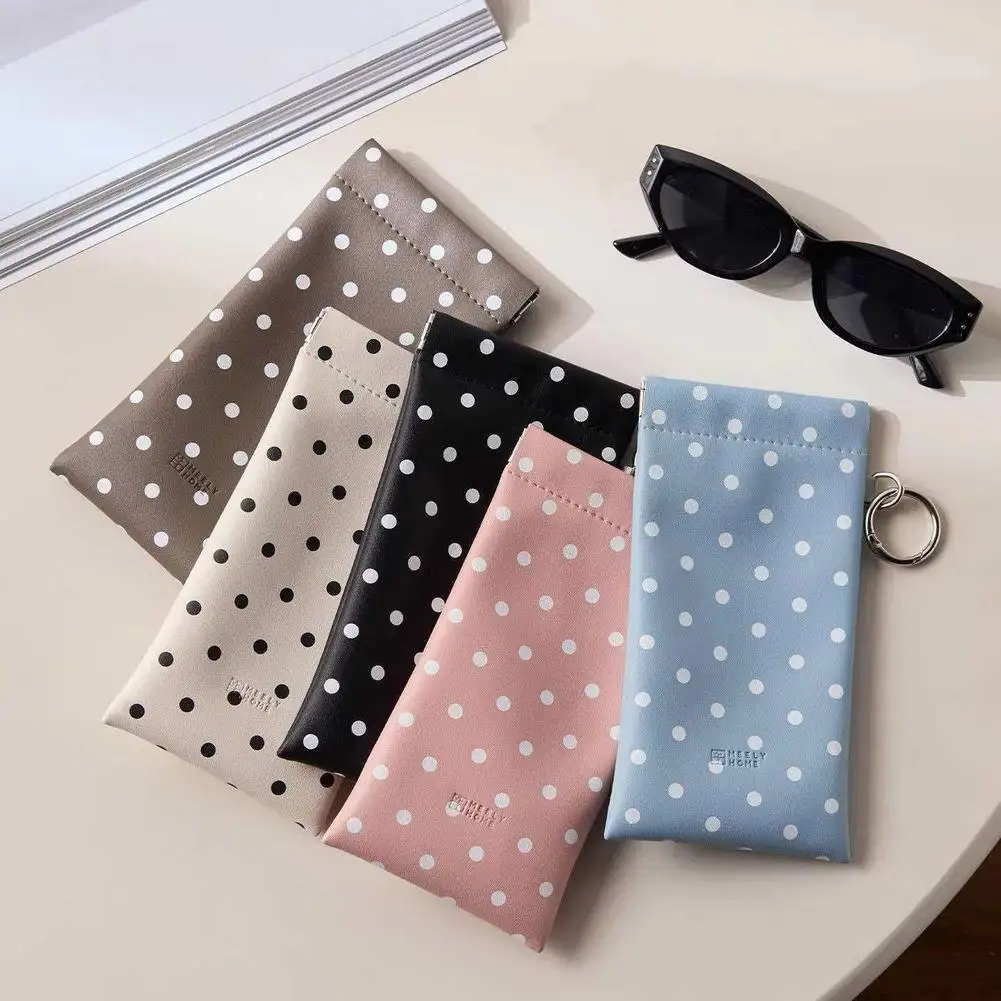 1pc Eyeglasses Case Stylish Polka Dot Auto-close Glasses Bag With Cleaning Cloth Sunglasses Pouch Portable Hanging Card Holder