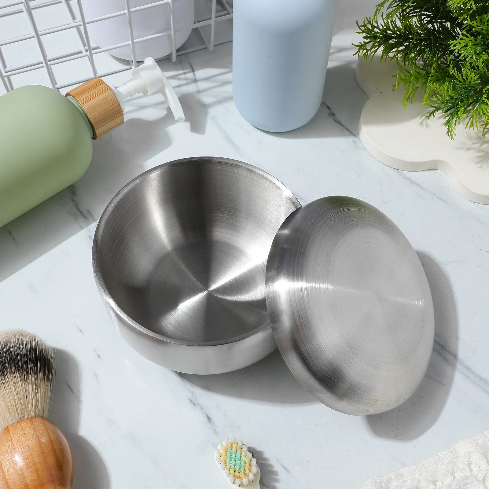 Stainless Steel Shaving Bowl with Lid Reusable Metal Shave Soap Bowl for Men Shaving Cream Mixing Bathroom Accessory
