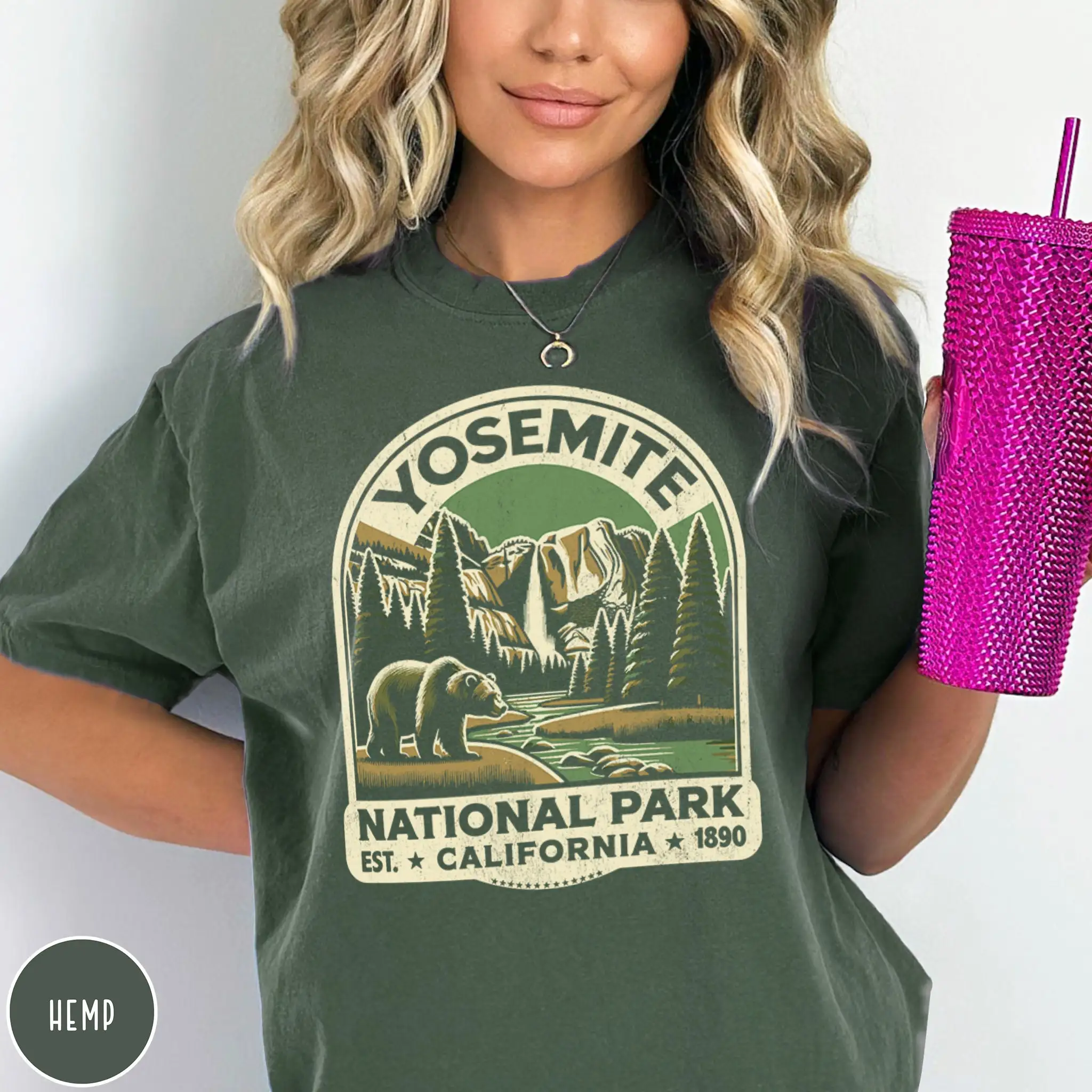 Vintage Yosemite National Park T Shirt Crewneck Camping Hiking California Trip Travel Granola Girl Waterfall